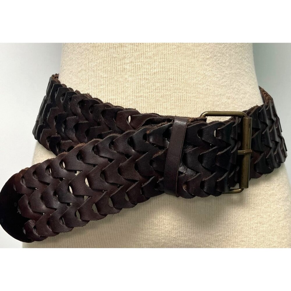 Dairi Moroccan Brown Hand Crafted 2.5" Brown Braided Leather Belt b321